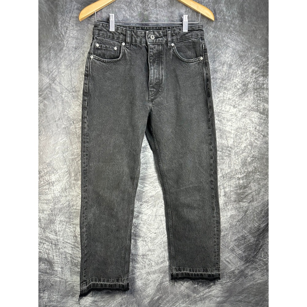 Represent R2 Straight Leg Denim Mens 28 Soot Washed Black Raw Hem Split Jeans
